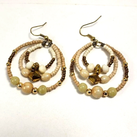 2/$30 Gold tone Hoop Colorful Beaded Drop Dangle Earrings, Women's Fashion 2.25" - Picture 3 of 9